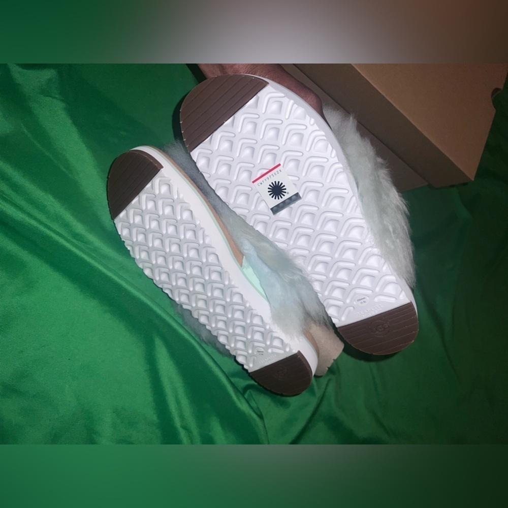 New UGG Fluffy White/ Mint Green Holly Sandals with Buckle size 39 - Picture 6 of 10